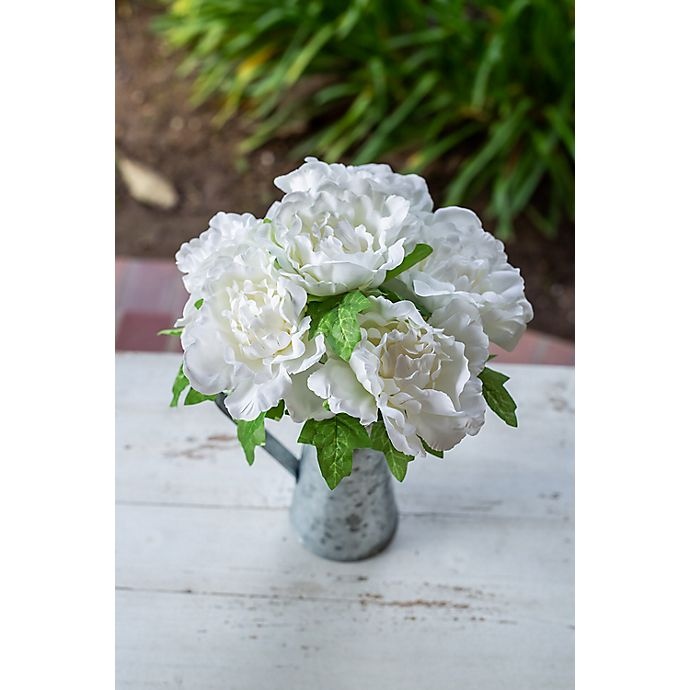 slide 4 of 4, Flora Bunda Artificial Peony Flowers with Tin Vase - White, 13 in