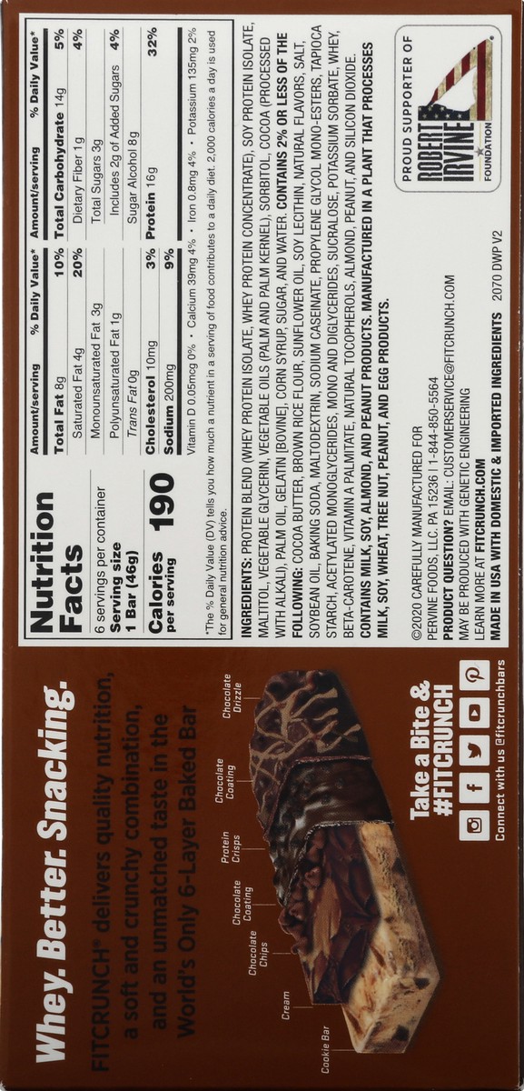 slide 11 of 13, Fit Crunch Chocolate Chip Cookie Dough Whey Protein Bar 6 ea, 6 ct