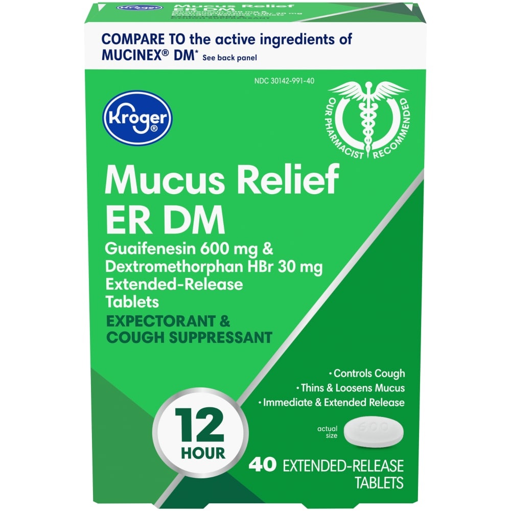 slide 1 of 1, Kroger Mucus Relief Er Dm Expectorant & Cough Tablets, 40 ct