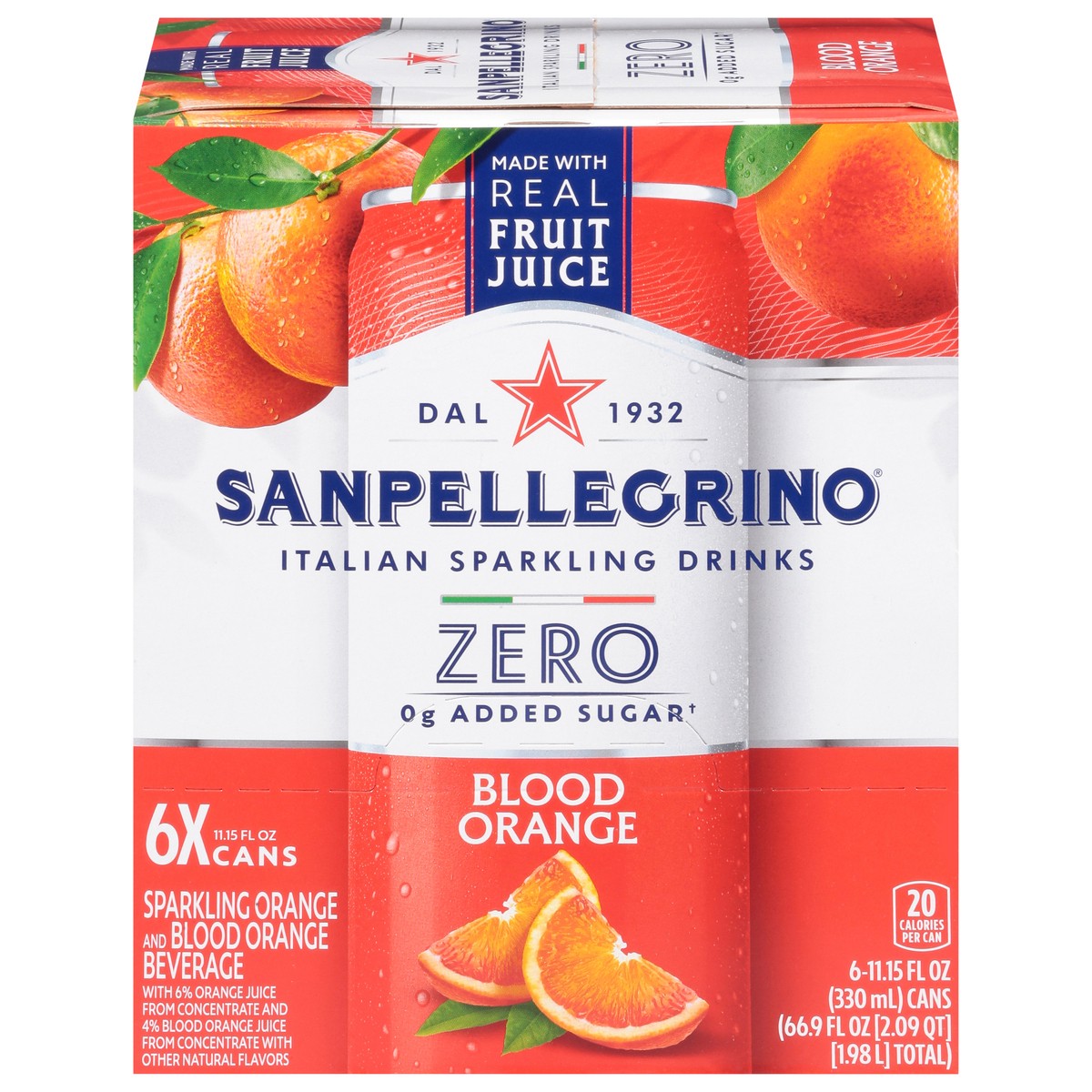 slide 12 of 16, SanPellegrino Zero Grams Added Sugar Italian Sparkling Drinks Blood Orange, Sparkling Orange and Blood Orange Beverage, 6 Pack of 11.15 Fl Oz Cans, 6 ct