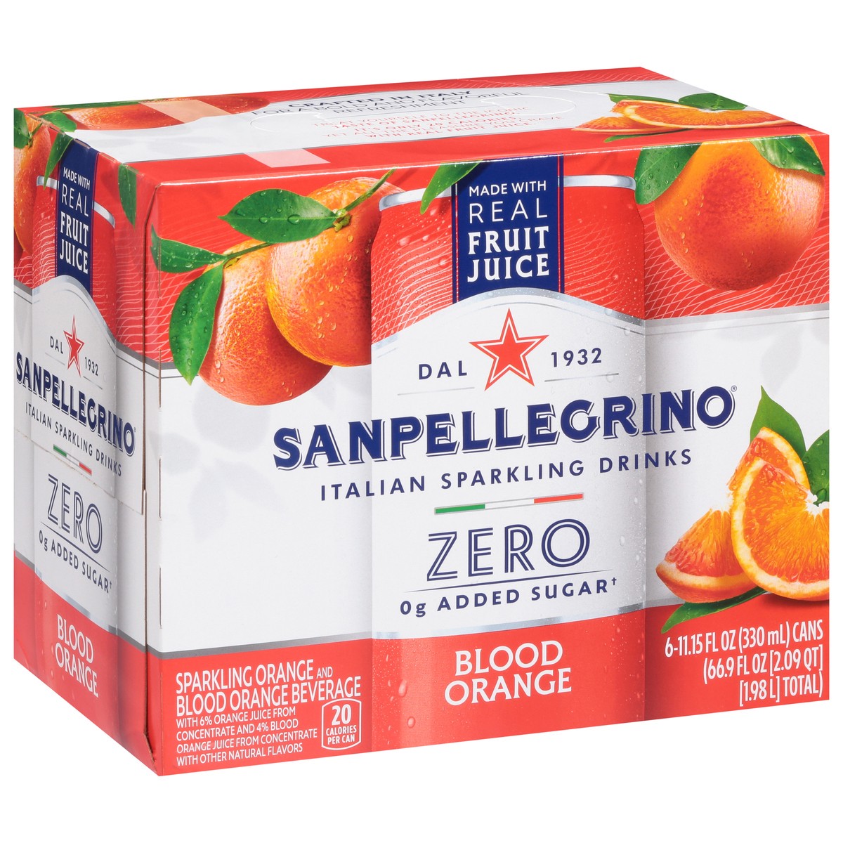 slide 3 of 16, SanPellegrino Zero Grams Added Sugar Italian Sparkling Drinks Blood Orange, Sparkling Orange and Blood Orange Beverage, 6 Pack of 11.15 Fl Oz Cans, 6 ct
