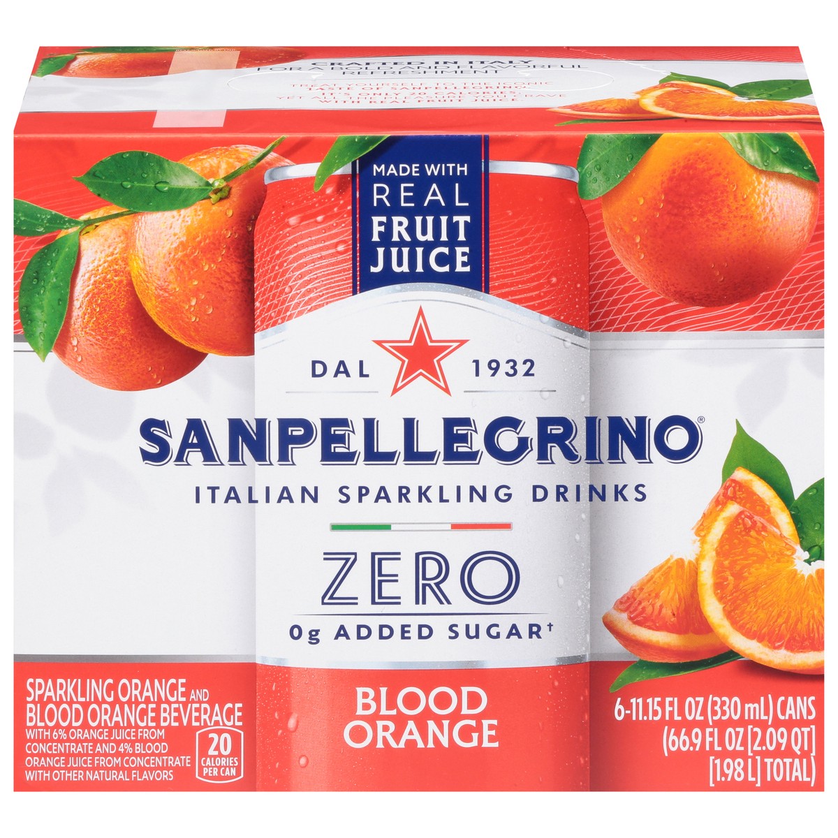 slide 15 of 16, SanPellegrino Zero Grams Added Sugar Italian Sparkling Drinks Blood Orange, Sparkling Orange and Blood Orange Beverage, 6 Pack of 11.15 Fl Oz Cans, 6 ct