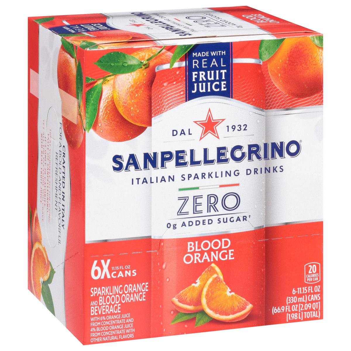 slide 16 of 16, SanPellegrino Zero Grams Added Sugar Italian Sparkling Drinks Blood Orange, Sparkling Orange and Blood Orange Beverage, 6 Pack of 11.15 Fl Oz Cans, 6 ct
