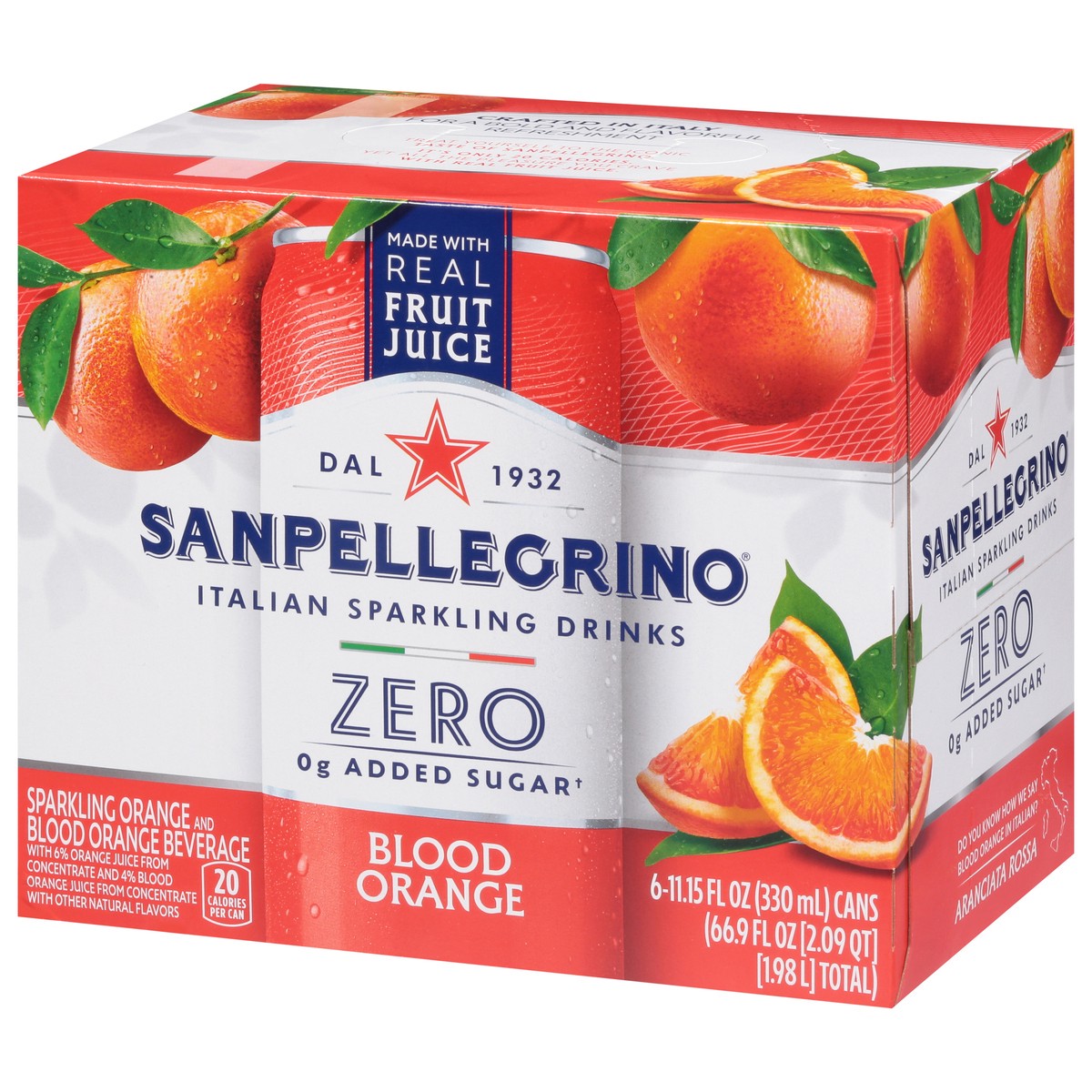 slide 8 of 16, SanPellegrino Zero Grams Added Sugar Italian Sparkling Drinks Blood Orange, Sparkling Orange and Blood Orange Beverage, 6 Pack of 11.15 Fl Oz Cans, 6 ct