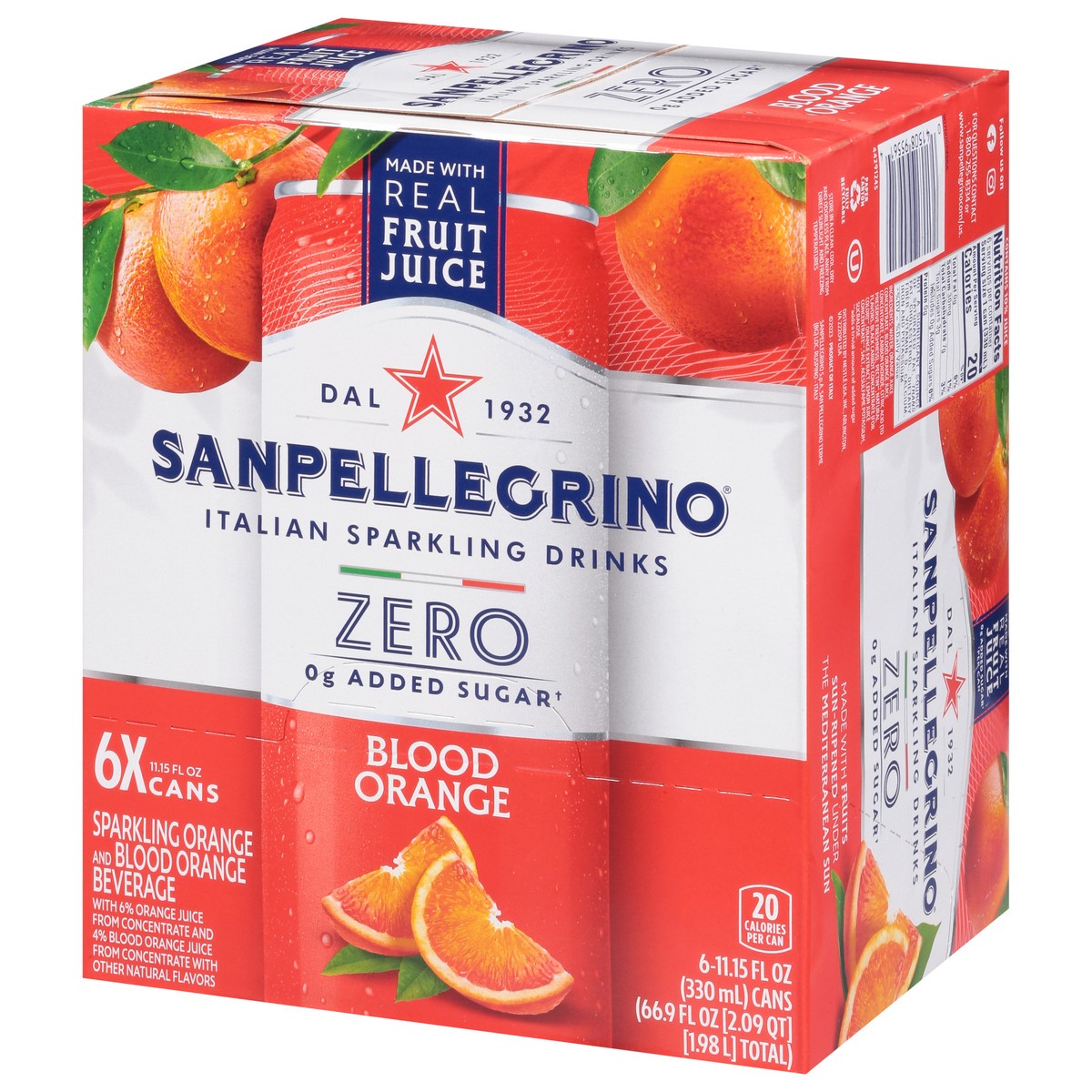 slide 9 of 16, SanPellegrino Zero Grams Added Sugar Italian Sparkling Drinks Blood Orange, Sparkling Orange and Blood Orange Beverage, 6 Pack of 11.15 Fl Oz Cans, 6 ct