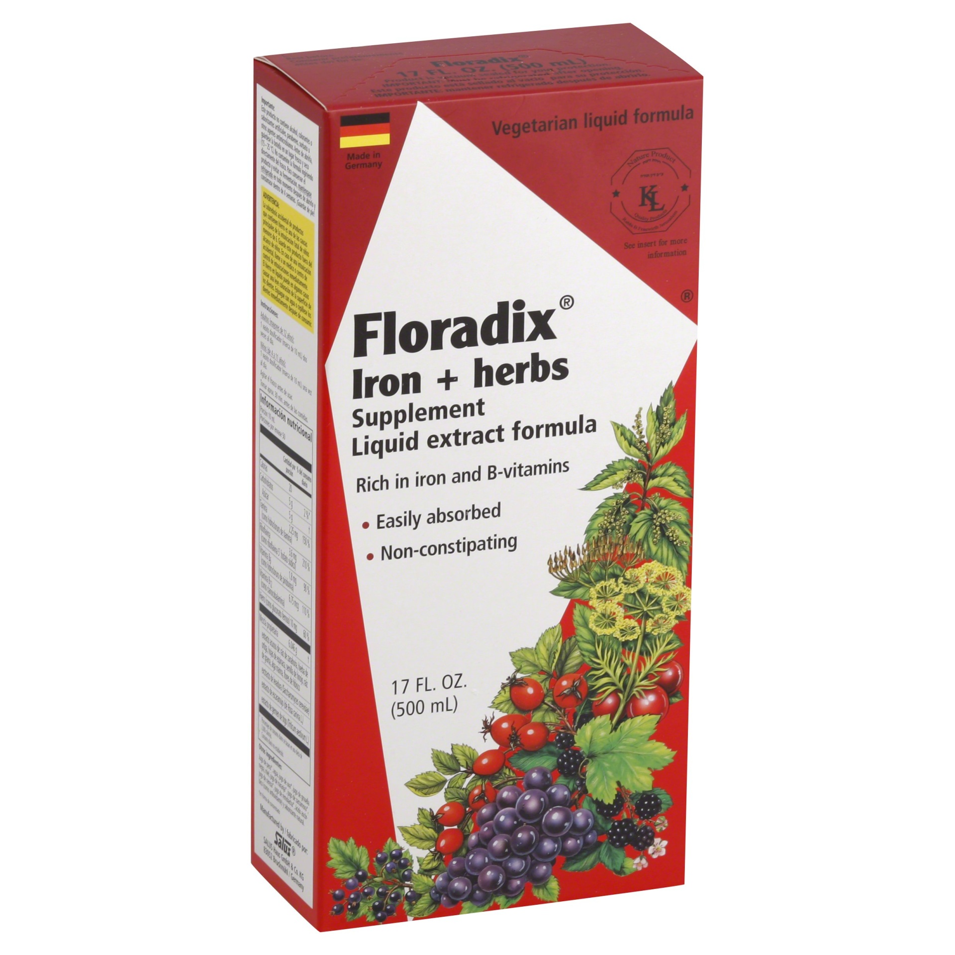 slide 1 of 1, Floradix Iron + Herbs Liquid Extract Formula, 17 oz