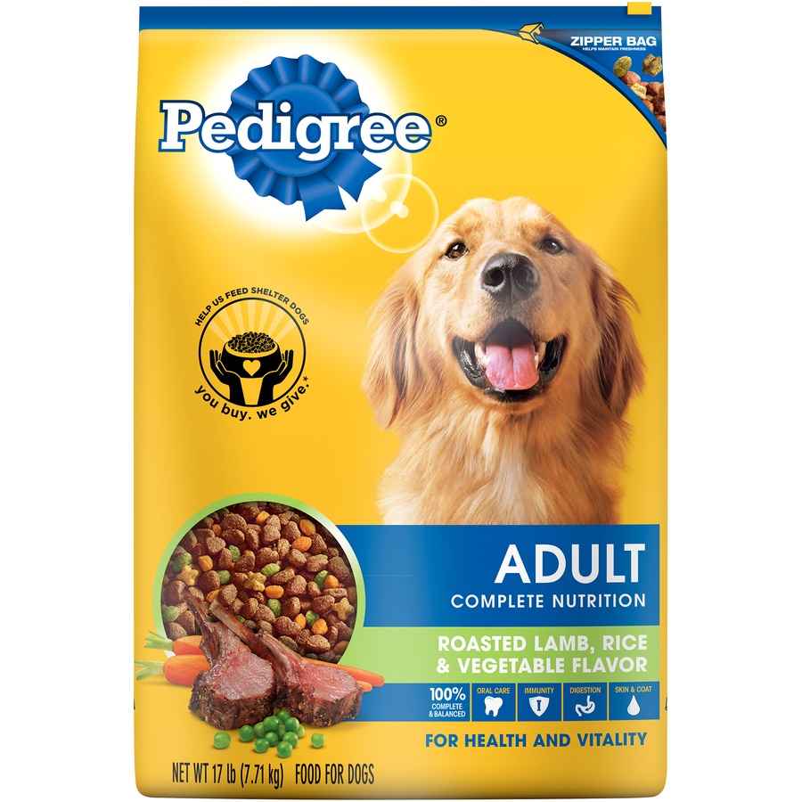 slide 1 of 1, Pedigree Complete Nutrition Roasted Lamb, Rice & Vegetable Flavor Adult Dog Food, 17 lb