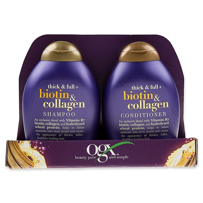 slide 1 of 2, OGX Value Thick and Full Biotin and Collagen Shampoo and Conditioner, 2 ct