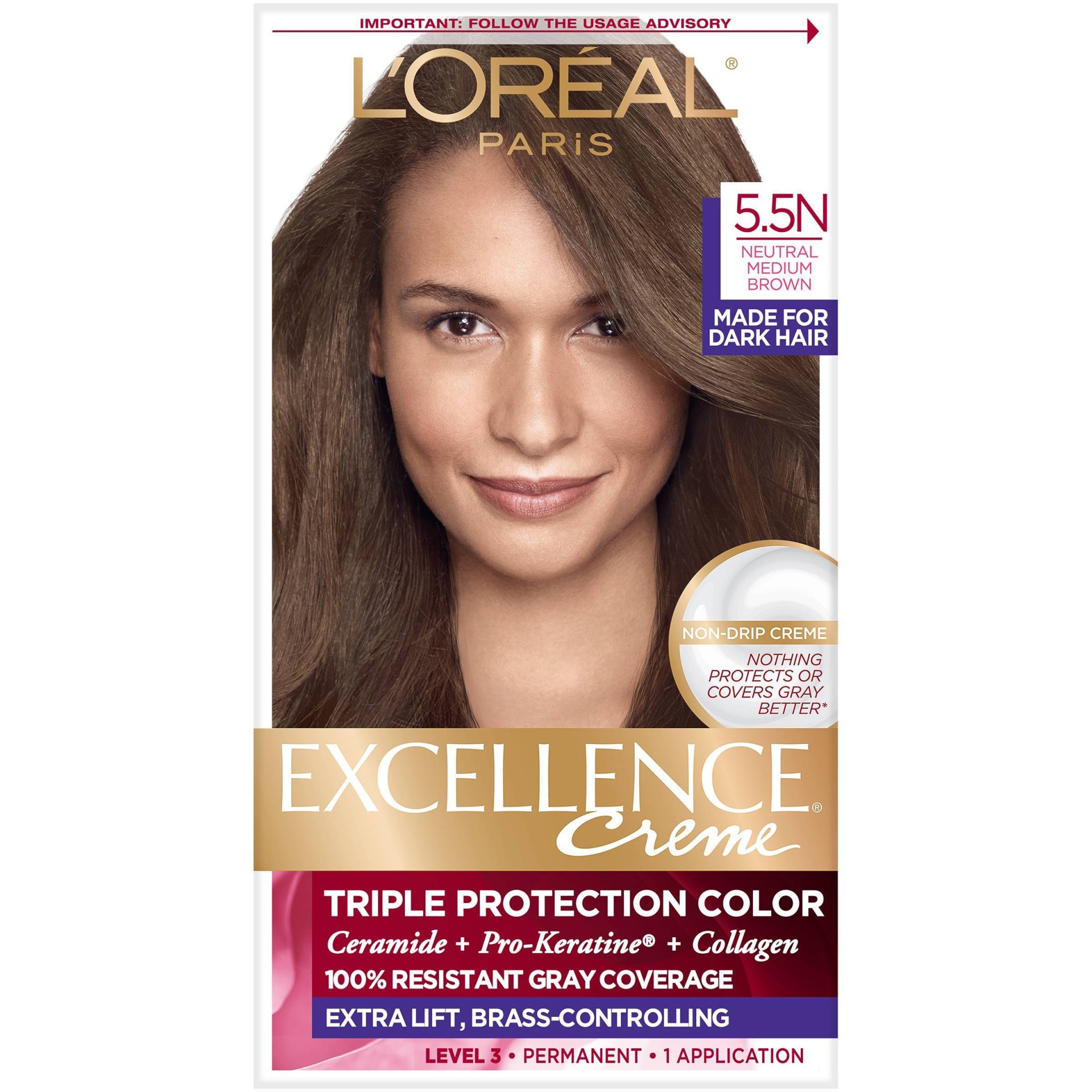 slide 1 of 1, L'Oréal Excellence Creme Triple Protection Color - 5.5 N Neutral Medium Brown, 1 ct