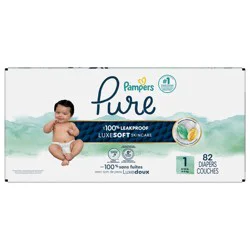 Pampers Pure Baby Diapers, Size 1 (8-14 lbs), 82 count, Up to 100% Leakproof, Premium Hypoallergenic Soft Diapers