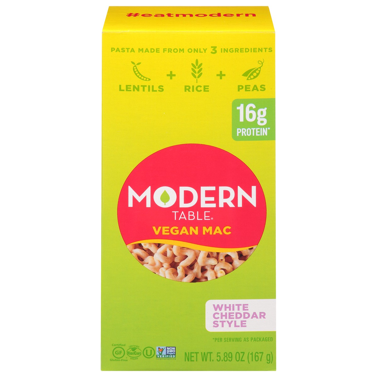 slide 1 of 10, Modern Table White Cheddar Style Complete Protein Vegan Mac, 5.89 oz