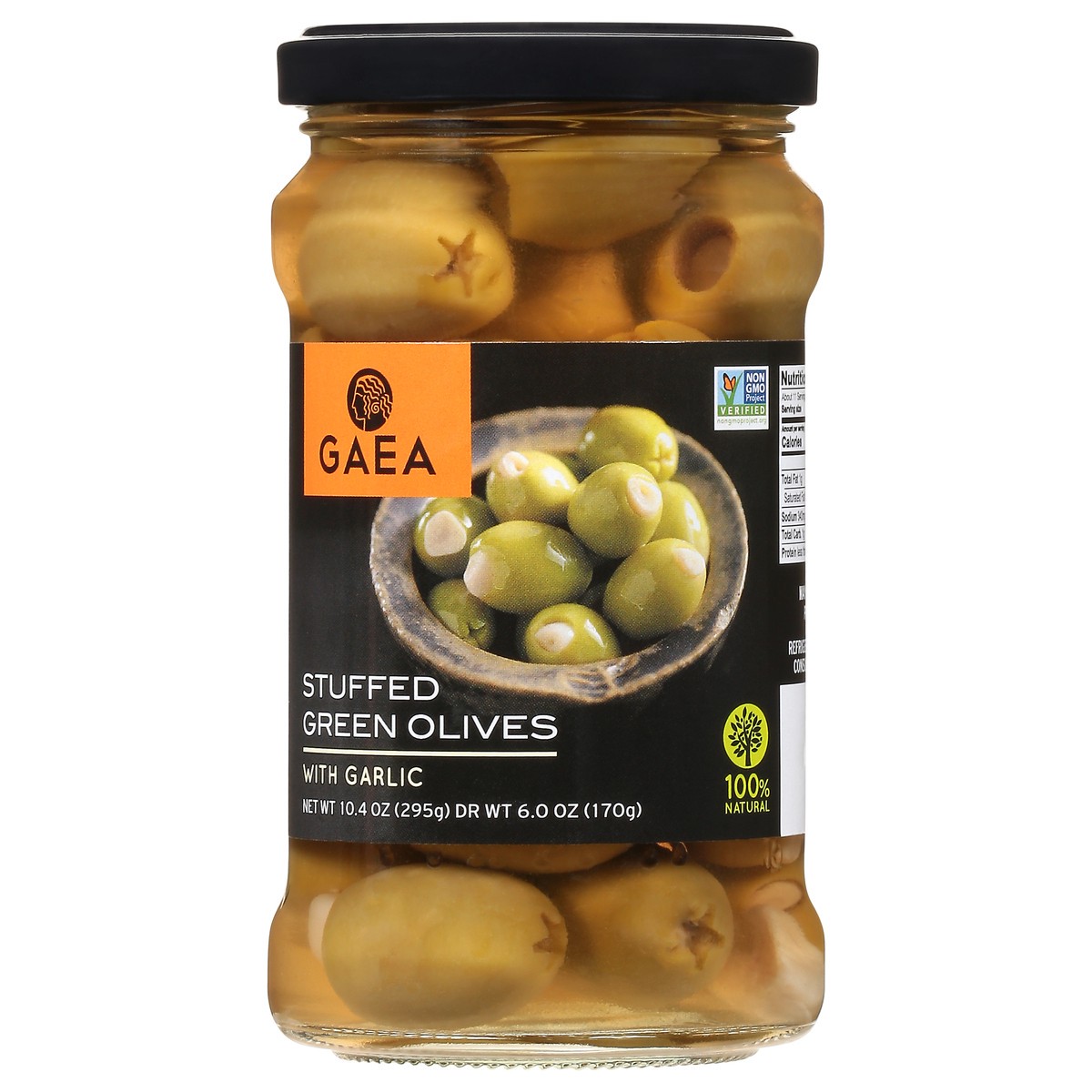 slide 3 of 9, Gaea Garlic Stuffed Green Olives, 6.2 oz