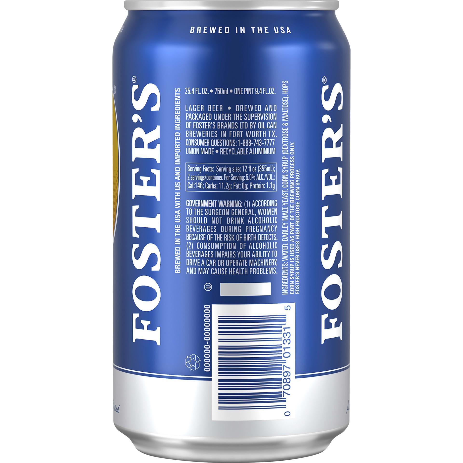 slide 4 of 4, Foster's Lager Beer, 25.4 oz. Single Can, 5% ABV, 25.4 fl oz