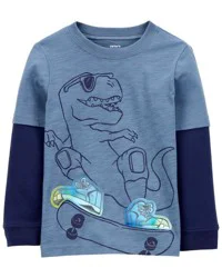 Carter's Baby Dinosaur Cotton Blend Long-Sleeve Tee - Blue Blue 18M