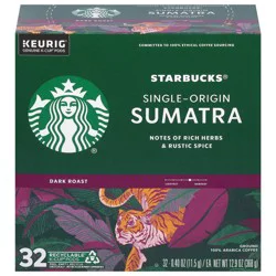 Starbucks K-Cup Coffee Pods, Dark Roast Hot or Iced Coffee, Single-Origin Sumatra, 32 Keurig Pods