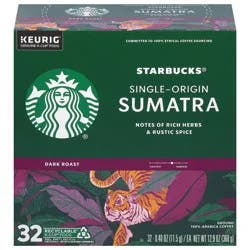 Starbucks Dark Roast Ground 100% Arabica Single-Origin Sumatra Coffee 32 - 0.40 oz K-Cup Pods