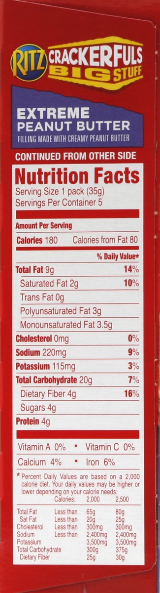 slide 3 of 6, Nabisco Ritz Crackerfuls Big Stuff Extreme Peanut Butter Filled Crackers, 6.25 oz