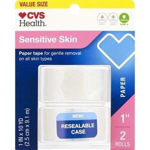 slide 1 of 1, Cvs Health Sensitive Skin Gentle Paper Tape, 1 In X 10 Yd, 2 Pk, 1 ct