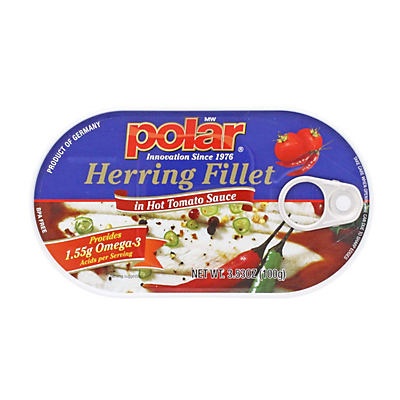 slide 1 of 1, Polar Herring In Hot Tomato Sauce, 3.5 oz