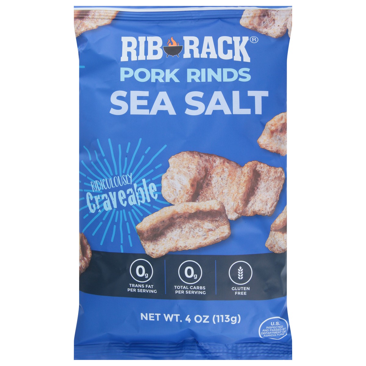 slide 1 of 9, Rib Rack Sea Salt Pork Rinds, 4 oz