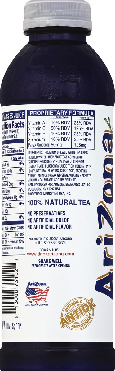 slide 5 of 5, AriZona Arizona White Iced Tea Blueberry - 20 oz, 20 oz