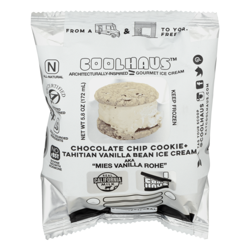 slide 1 of 7, Coolhaus Sandwich Choc Chip Ckie/Vanila, 1 ct