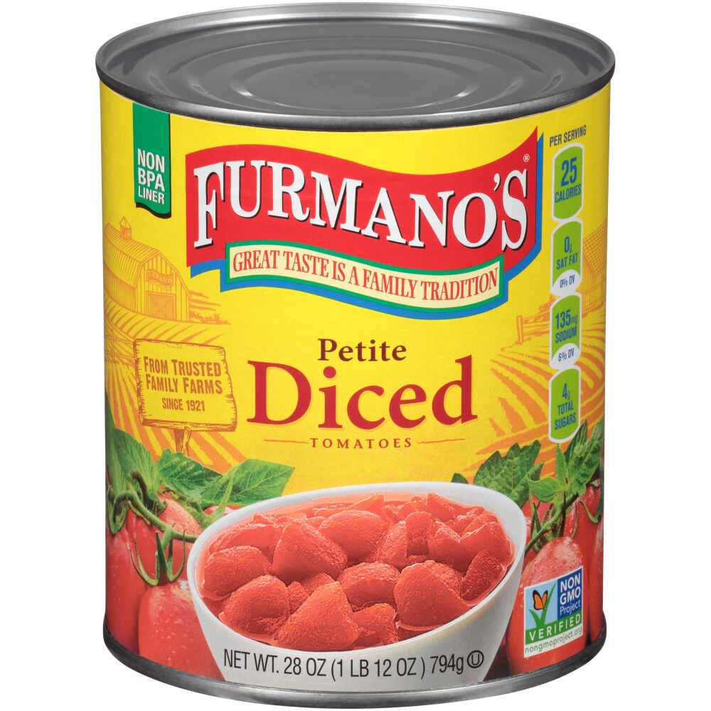slide 3 of 3, Furmano's Petite Diced Tomatoes, 28 oz