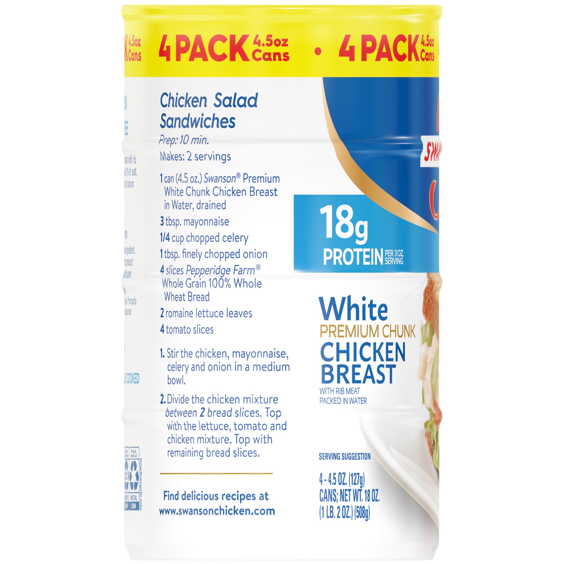 slide 3 of 5, Swanson White Premium Chunk Chicken Breast with Rib Meat in Water, 4.5 oz. (Pack of 4), 4 ct