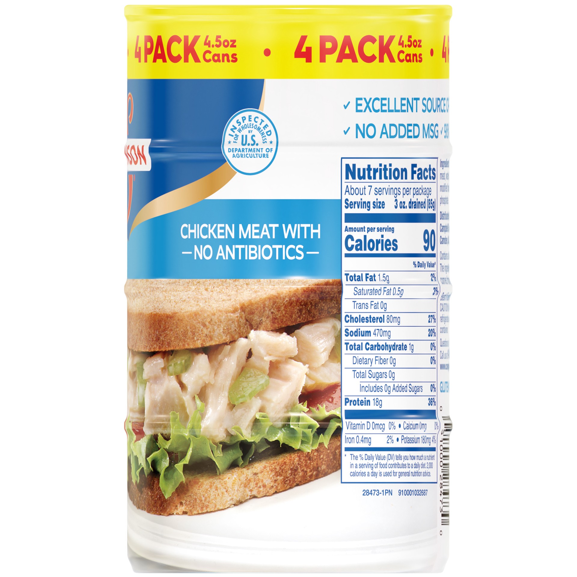 slide 4 of 5, Swanson White Premium Chunk Chicken Breast with Rib Meat in Water, 4.5 oz. (Pack of 4), 4 ct