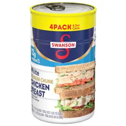 Swanson White Premium Chunk Chicken Breast with Rib Meat in Water, 4.5 oz (Pack of 4)