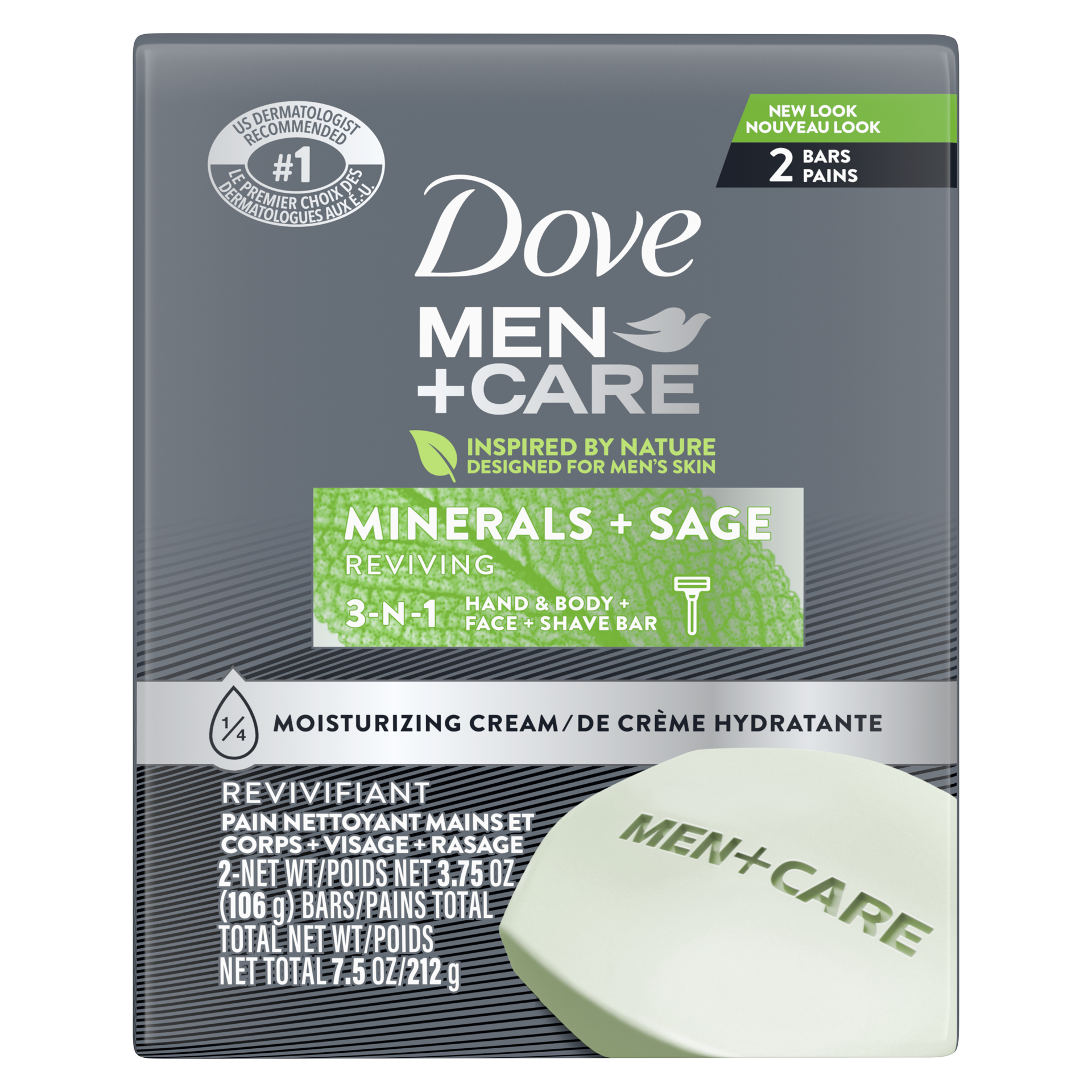 slide 2 of 4, Dove Men+Care Body and Face Bar Minerals + Sage, 3.75 oz, 2 Bars, 3.75 oz