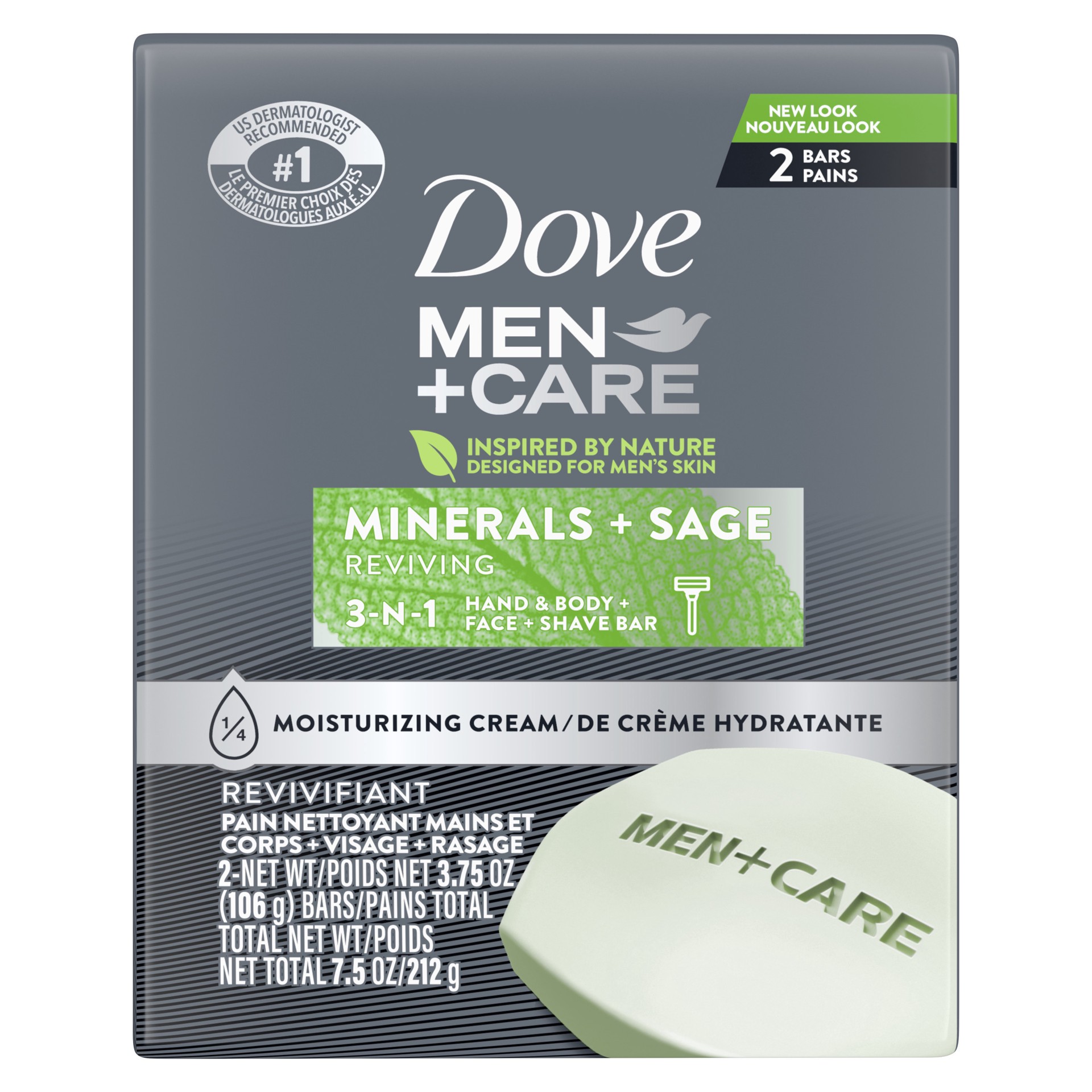 slide 1 of 4, Dove Men+Care Body and Face Bar Minerals + Sage, 3.75 oz, 2 Bars, 3.75 oz