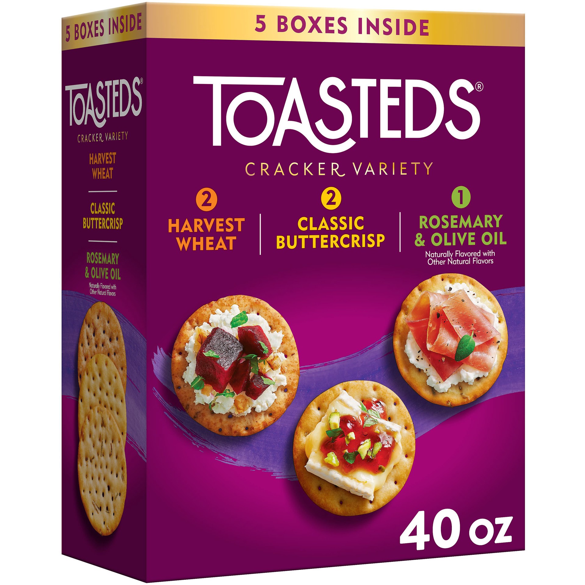 slide 1 of 5, Toasteds Crackers, Cracker Collection, Lunch Snacks, Variety Pack, 40oz Box, 5 Boxes, 40 oz