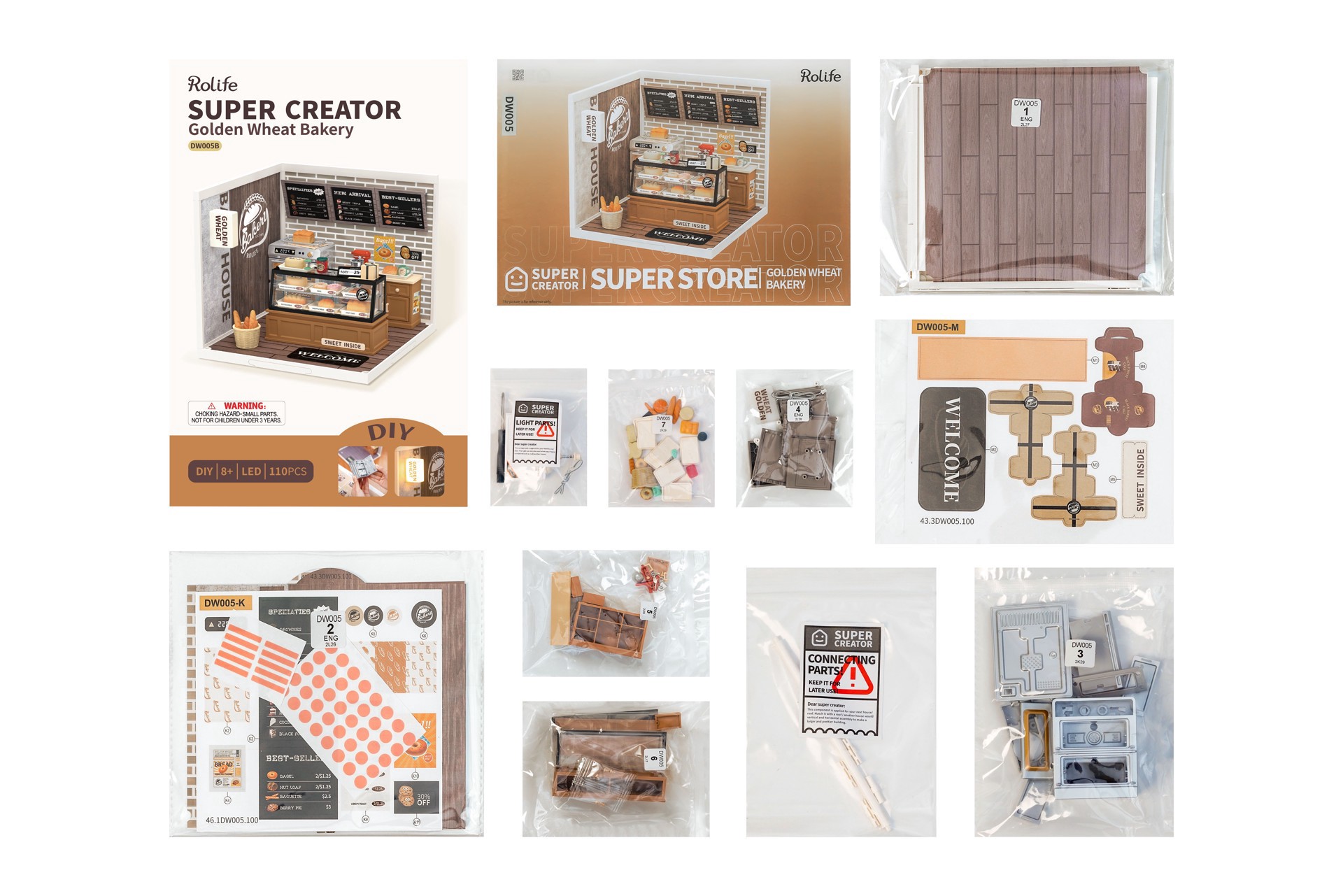 slide 2 of 8, Robotime Rolife Super Creator Golden Wheat Bakery, 5.98 in x 6.93 in x 6.42 in