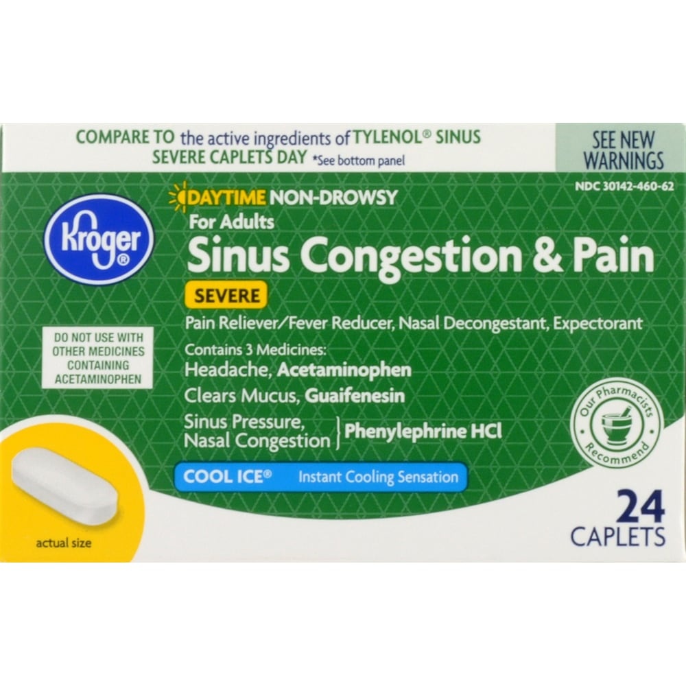 slide 1 of 1, Kroger Sinus Congestion & Severe Pain Medicine, 24 ct