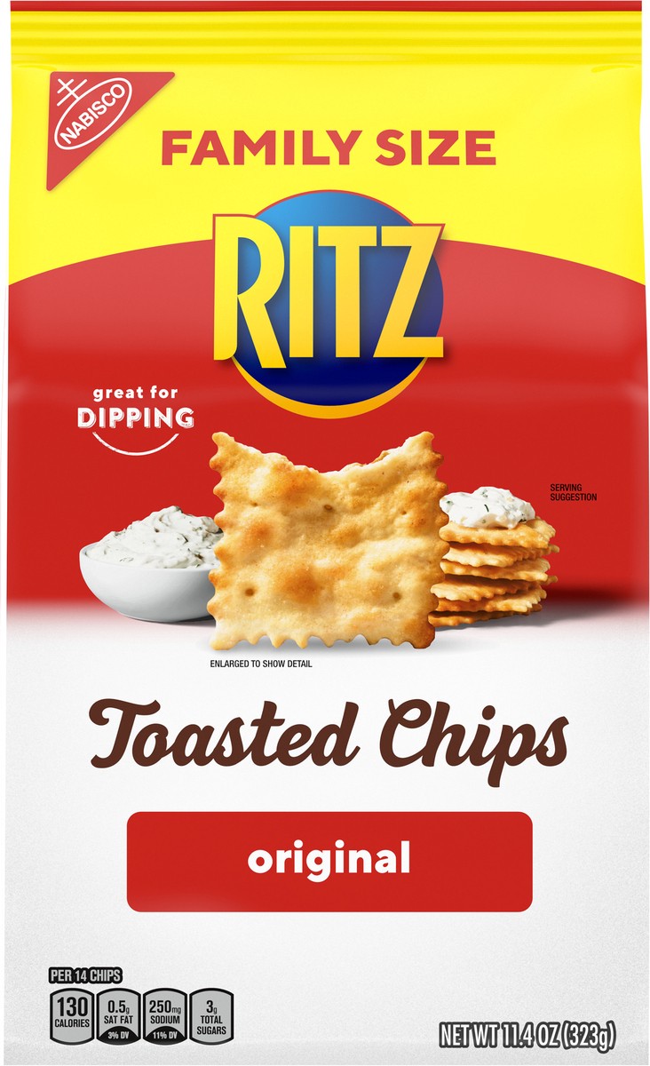 slide 4 of 9, RITZ Toasted Chips Original Crackers, Party Snacks, Family Size, 11.4 oz, 11.4 oz