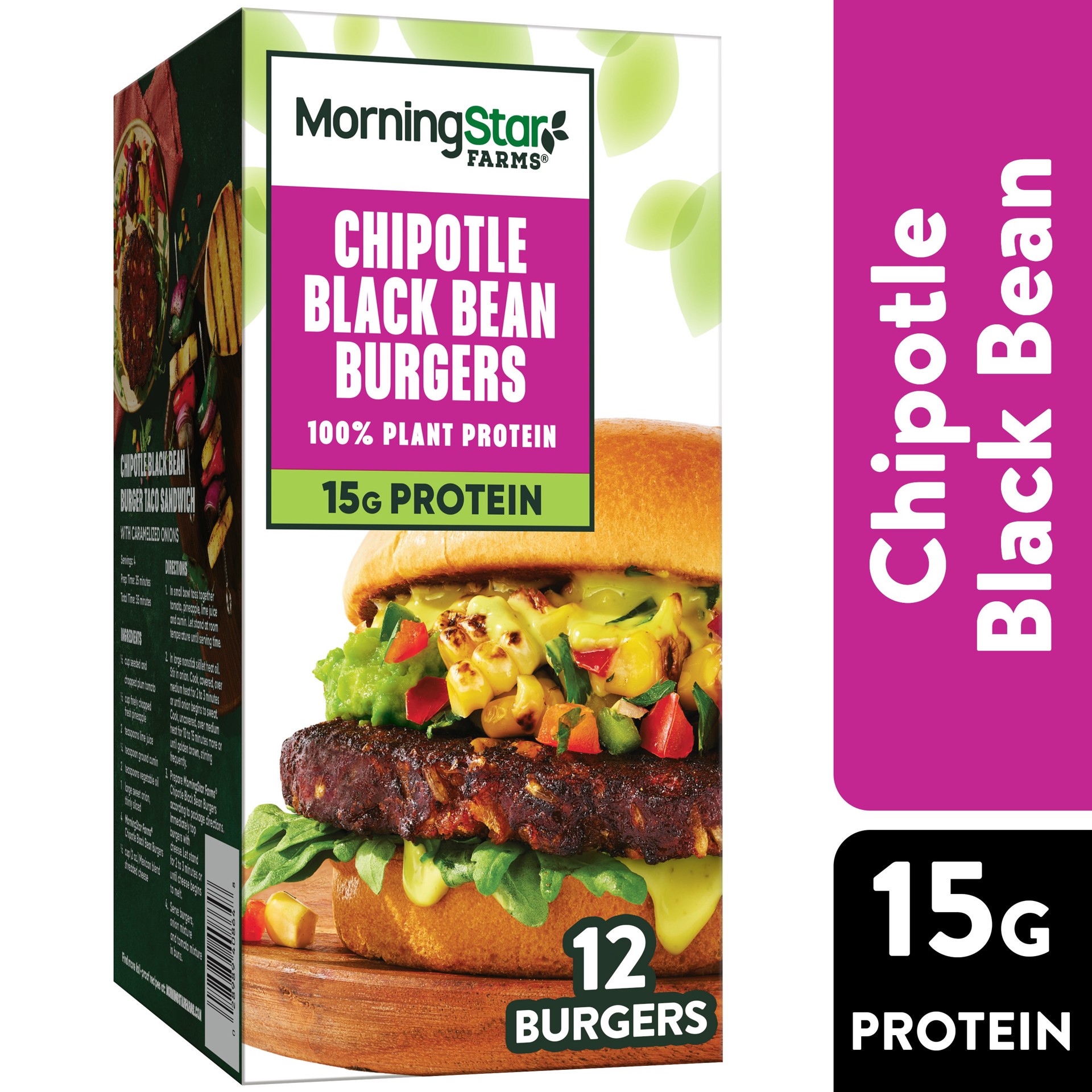 slide 1 of 5, MorningStar Farms Plant Based Veggie Burgers, Vegan Meat, Chipotle Black Bean, 12 Count, 50.80 oz