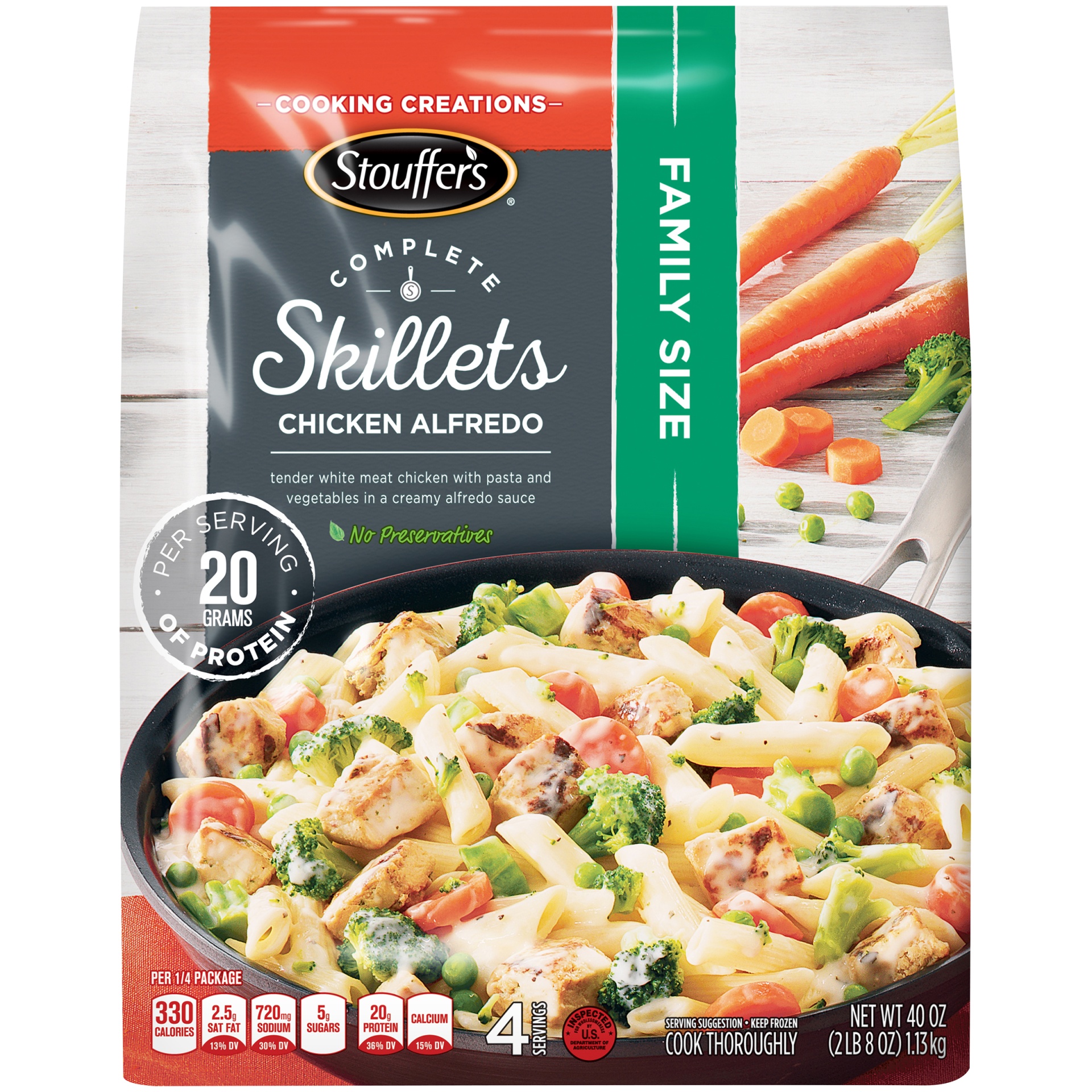 slide 1 of 10, Stouffer's Family Size Complete Skillets Chicken Alfredo, 40 oz