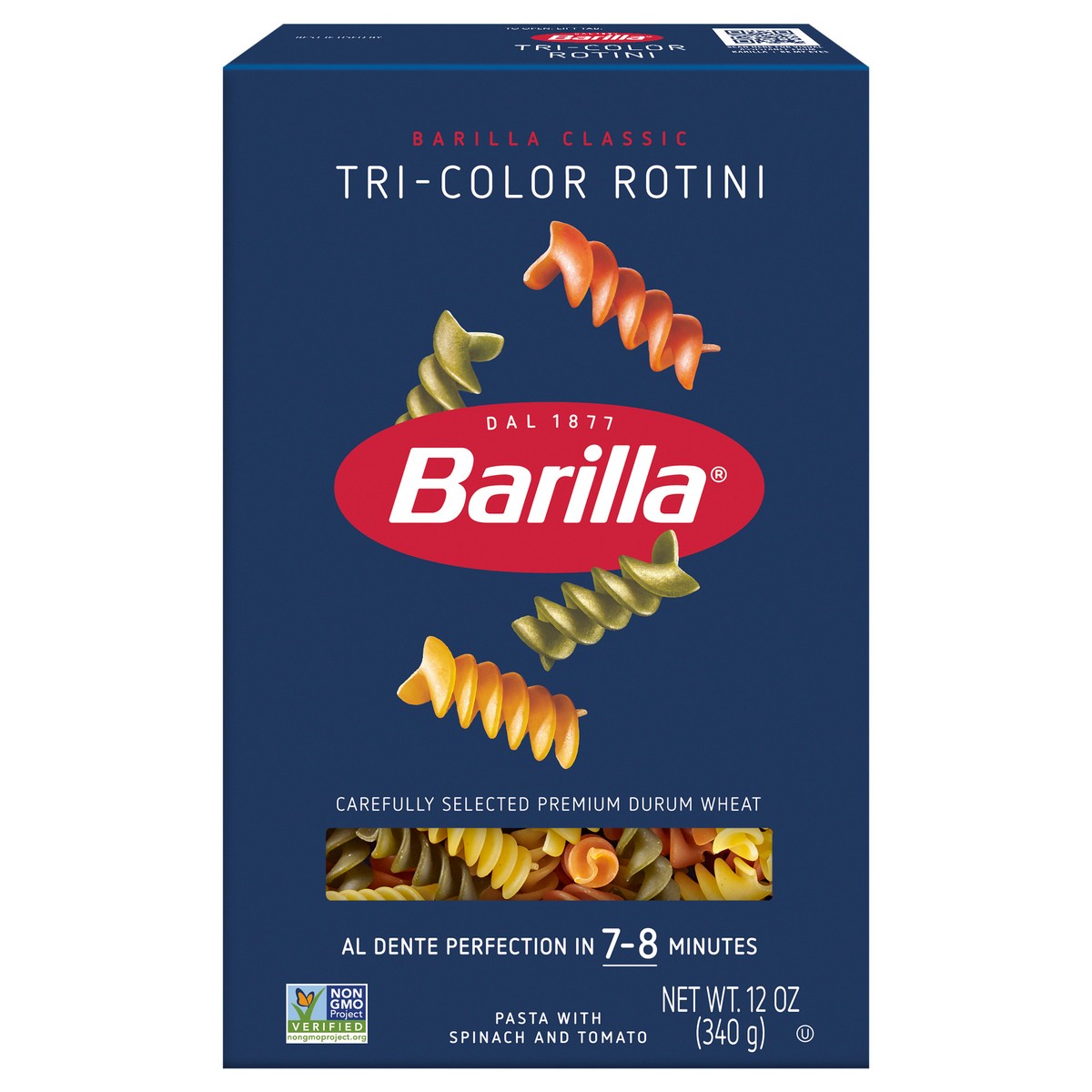 slide 1 of 9, Barilla Tri-Color Rotini Pasta, 12 oz