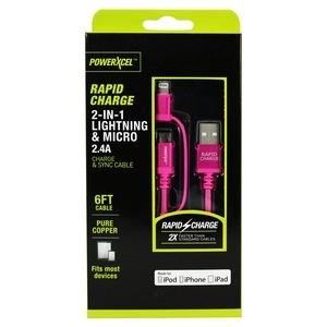 slide 1 of 1, PowerXcel 6ft Lightning & Micro Cable, Magenta, 1 ct