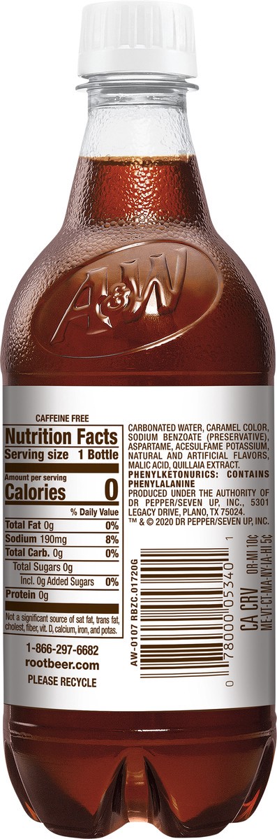 slide 4 of 6, A&W Zero Sugar Root Beer 20 fl oz, 20 fl oz