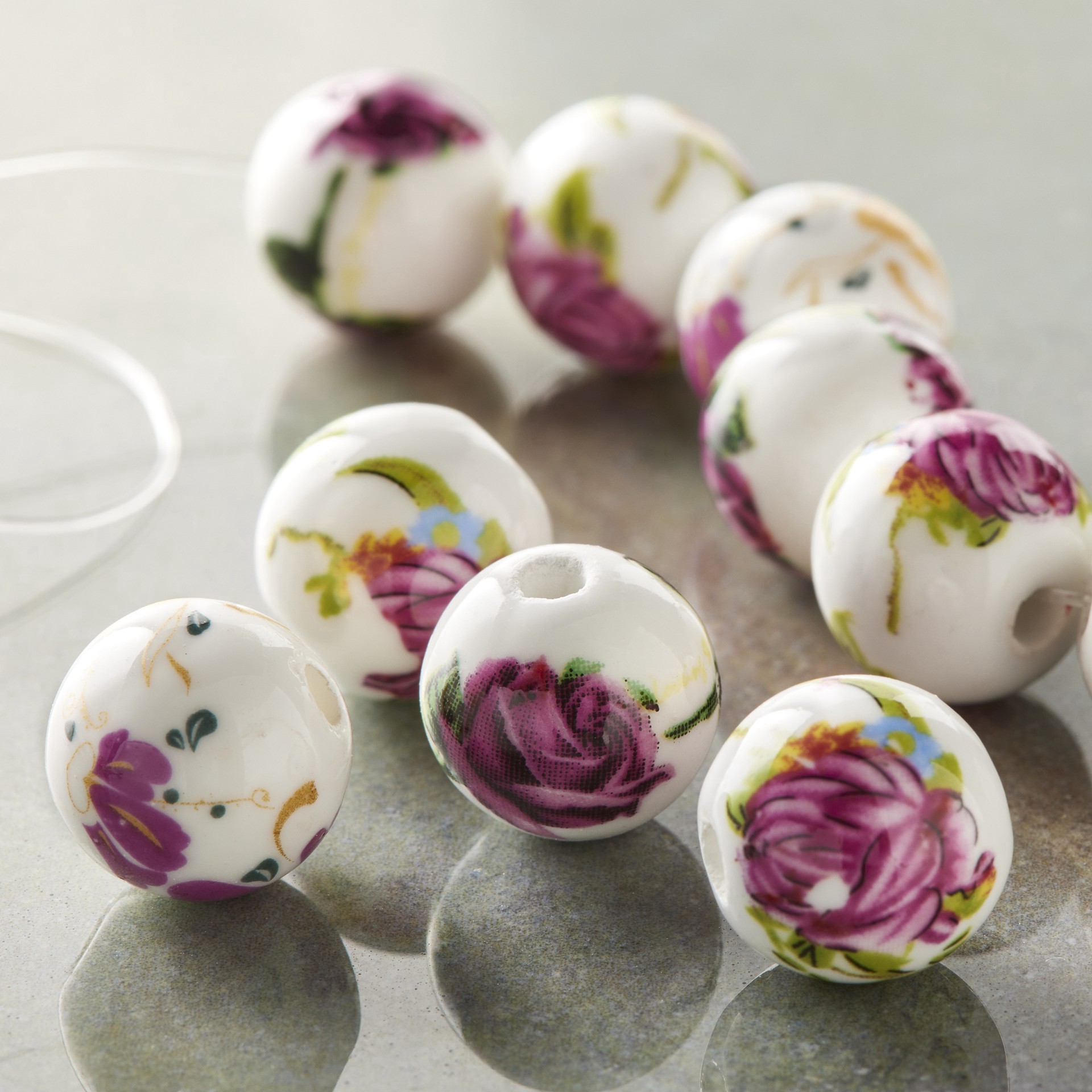 slide 3 of 3, Ceramic Floral Round Beads, 12mm By Bead Landing, 12mm
