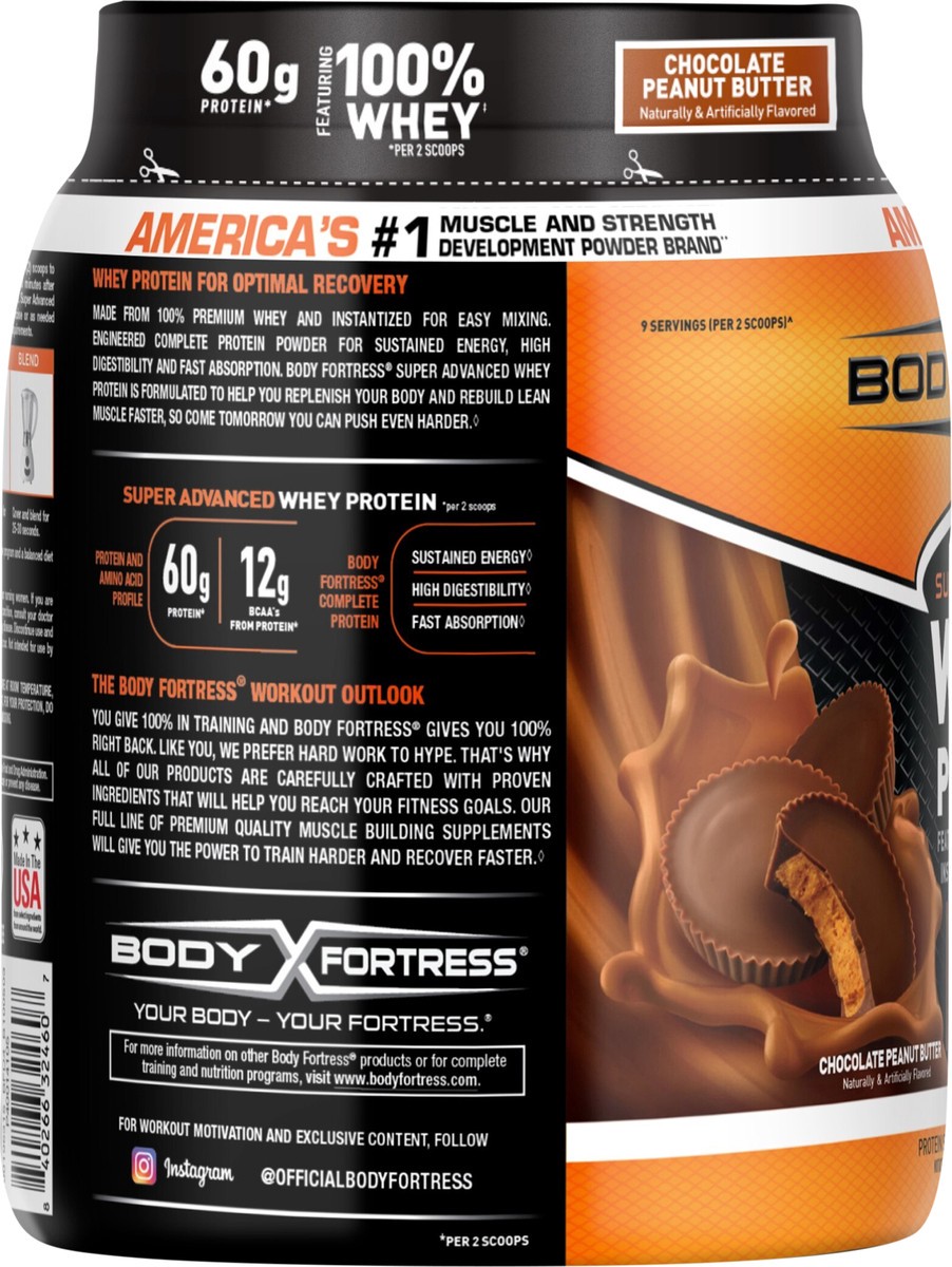 slide 8 of 11, Body Fortress Super Advanced 100% Premium Whey Protein Powder, Chocolate Peanut Butter, 60g Protein & 12g BCAAs Per 2 Scoops, Muscle Gain & Recovery, Immune Support with Vitamins C & D, 1.78lbs (Packaging May Vary), 1.78 lb
