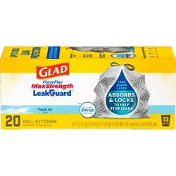 Glad ForceFlex MaxStrength LeakGuard Tall Kitchen Trash Bags, 13 Gallon, Fresh Air, 20 Count