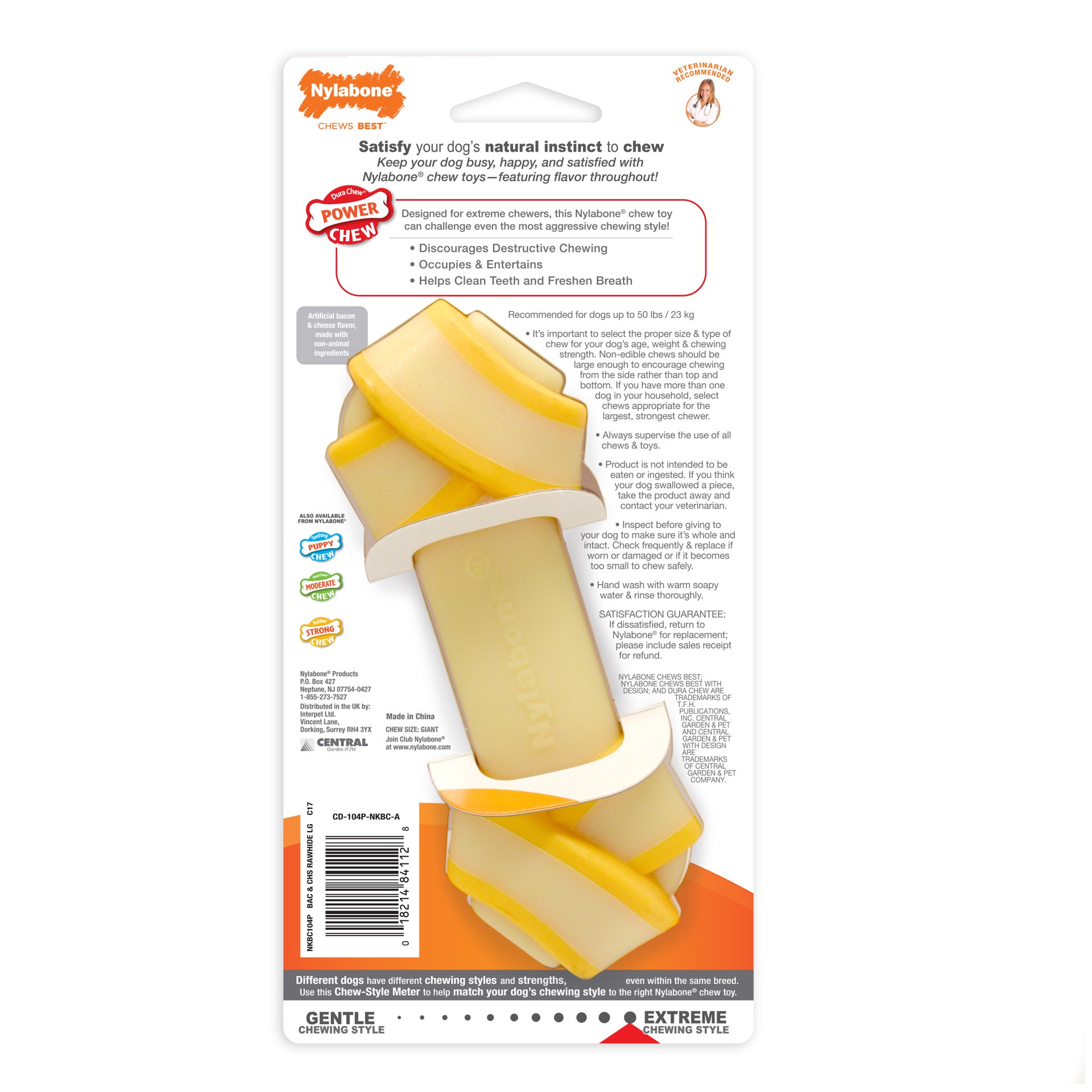 slide 5 of 7, Nylabone Power Chew Rawhide Knot Chew Bone Bacon & Cheese Large/Giant - Up to 50 lbs.(1 Count), LG