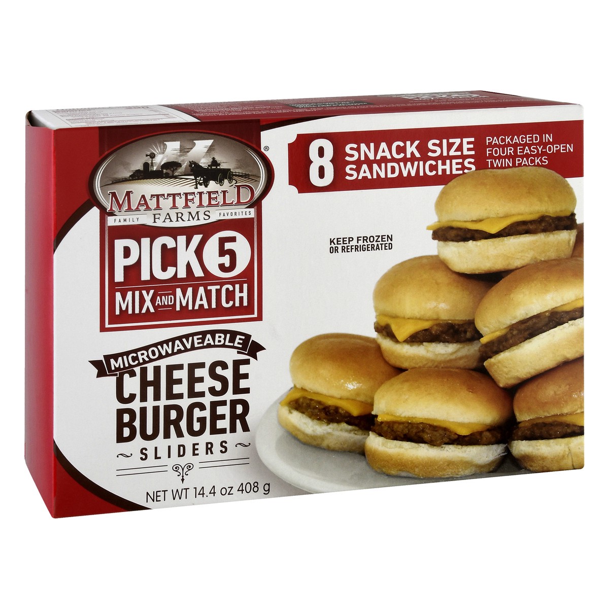 slide 3 of 13, Mattfield Farms Snack Size Microwaveable Cheese Burger Sliders 8 ea, 14.4 oz