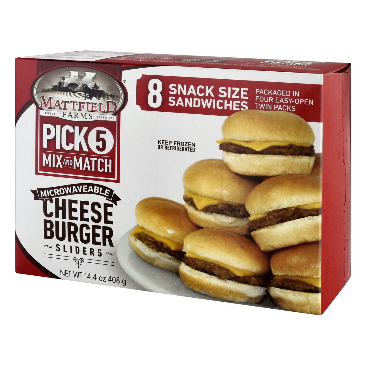 slide 8 of 13, Mattfield Farms Snack Size Microwaveable Cheese Burger Sliders 8 ea, 14.4 oz