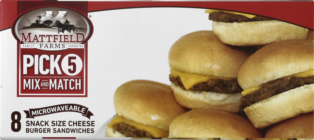 slide 10 of 13, Mattfield Farms Snack Size Microwaveable Cheese Burger Sliders 8 ea, 14.4 oz