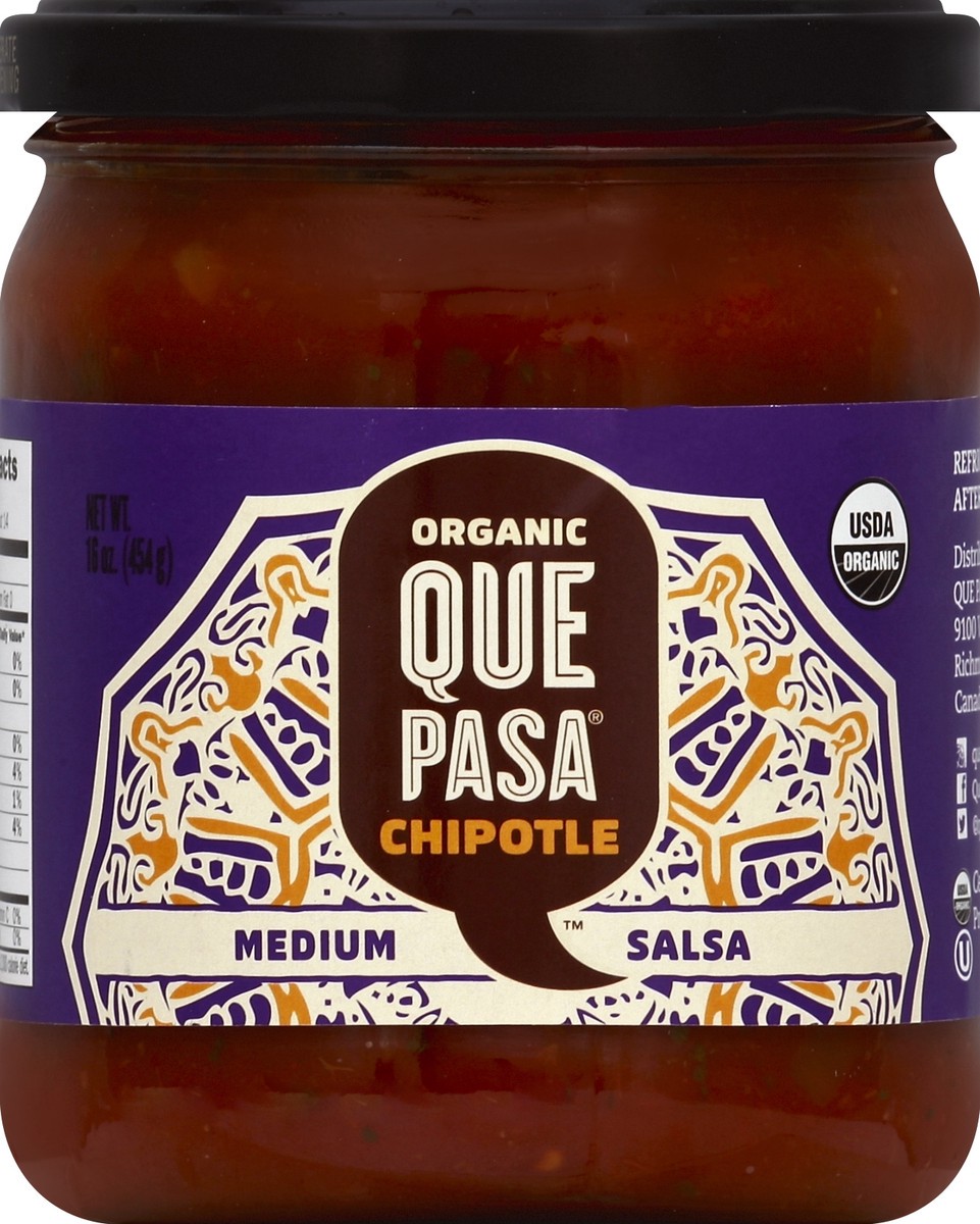 slide 2 of 2, Que Pasa Organic Chipotle Salsa, 16 oz