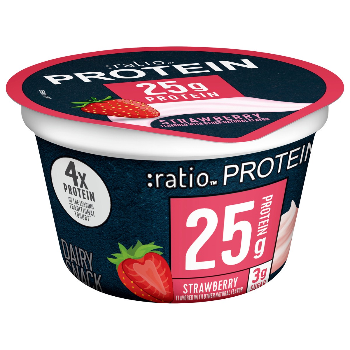 slide 3 of 9, :ratio Yogurt Protein Cultured Dairy Snack, Strawberry, 25g Protein, 5.3 OZ, 5.3 oz